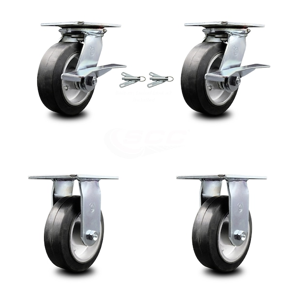Service Caster 6 Inch Rubber on Aluminum Caster Brakes/Swivel Locks and 2 Rigid SCC, 2PK SCC-35S620-RAB-SLB-BSL-2-R-2 - main